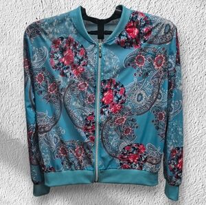 Floral Women's Lightweight Silky Jacket in Blue and Red